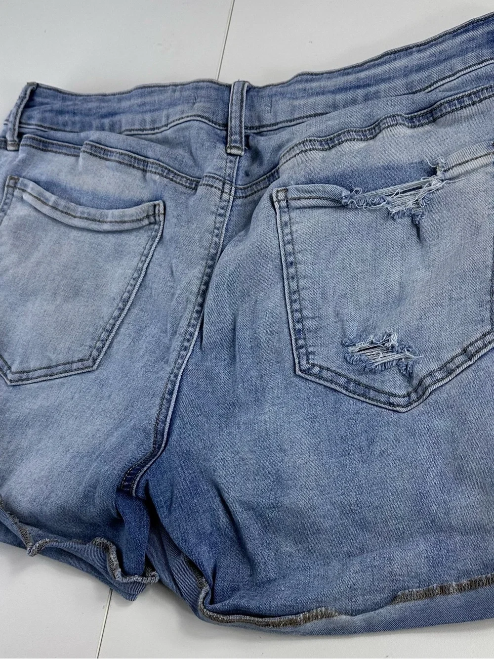 Distressed Light Blue Denim Shorts